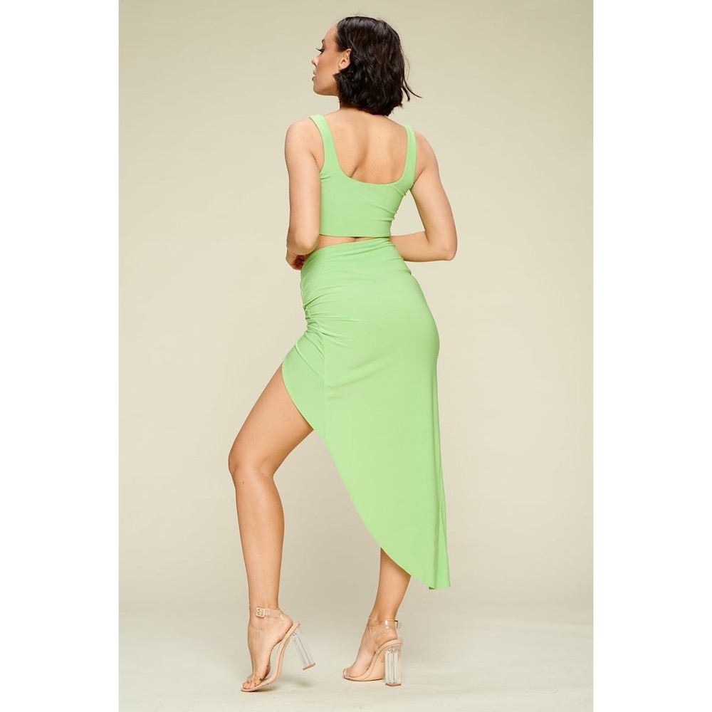 Summer Days Solid Crop Top & Split Thigh Twist Slit Skirt Set - Picture 5 of 8